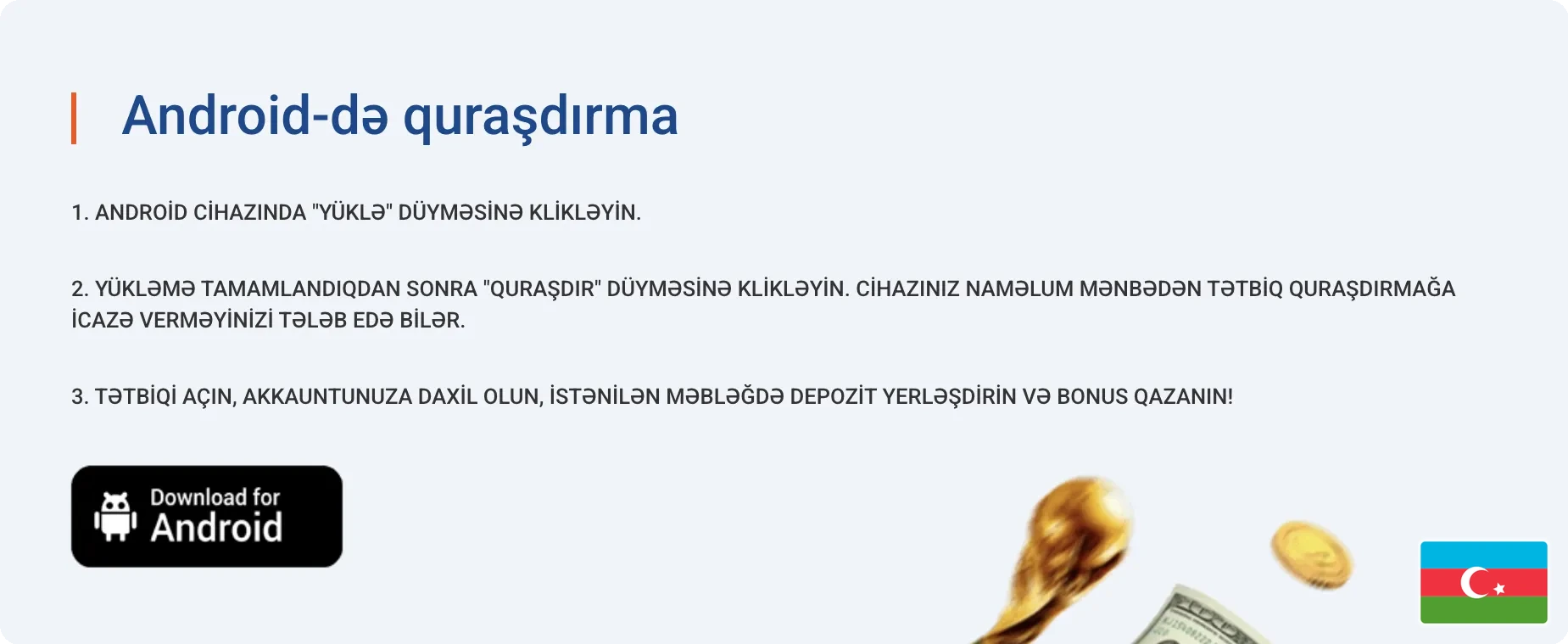Mostbet AZ Android quraşdırma təlimatı ekranı