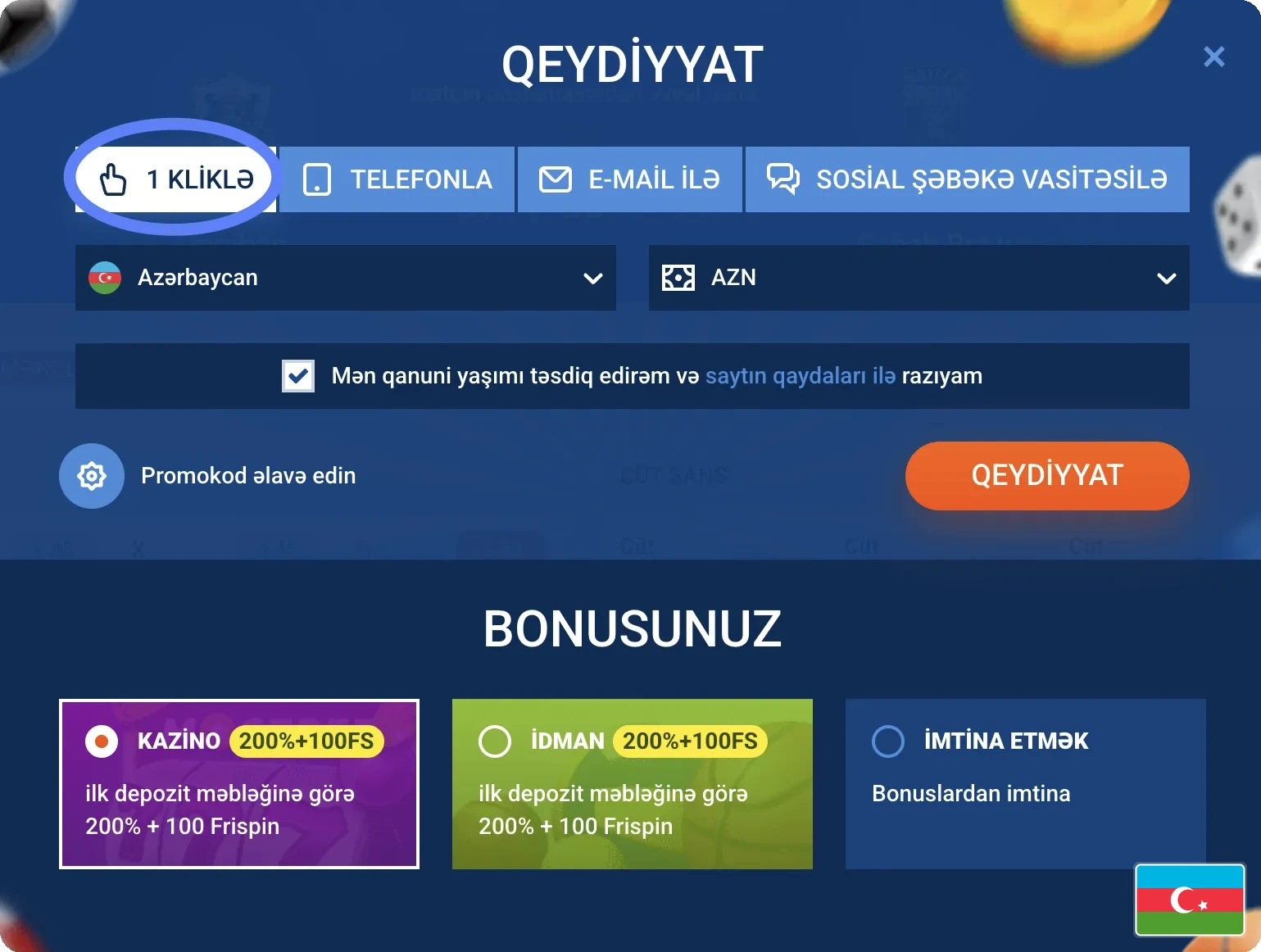 Mostbet AZ bir kliklə qeydiyyat forması
