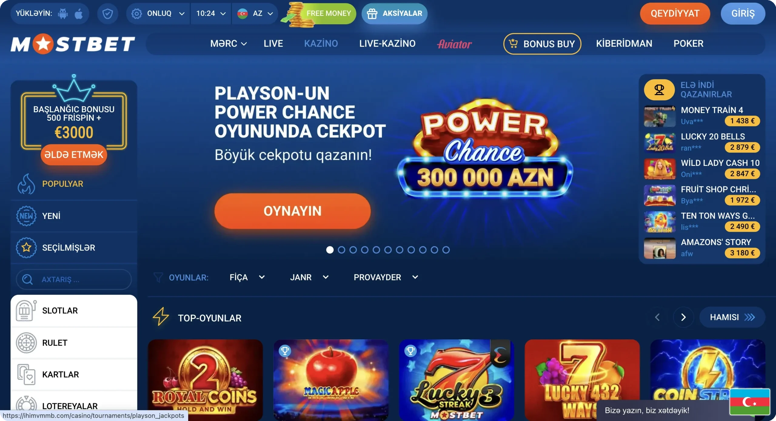Mostbet AZ kazino ana səhifəsi