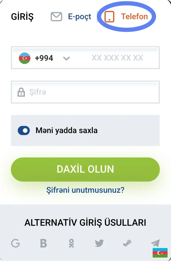 Mostbet AZ telefonla giriş forması